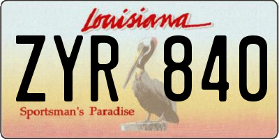 LA license plate ZYR840