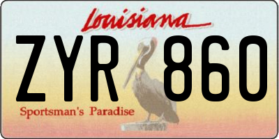 LA license plate ZYR860