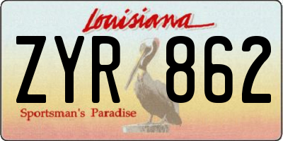 LA license plate ZYR862