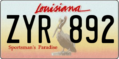 LA license plate ZYR892