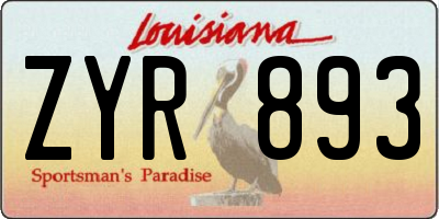 LA license plate ZYR893