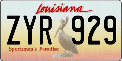 LA license plate ZYR929