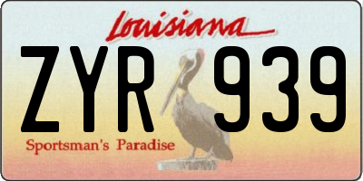 LA license plate ZYR939