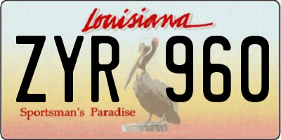 LA license plate ZYR960