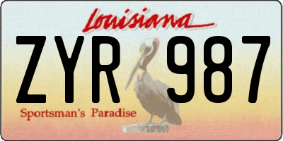 LA license plate ZYR987