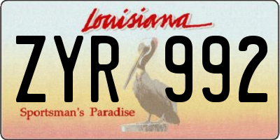 LA license plate ZYR992