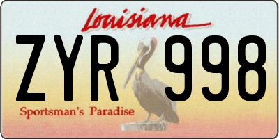 LA license plate ZYR998
