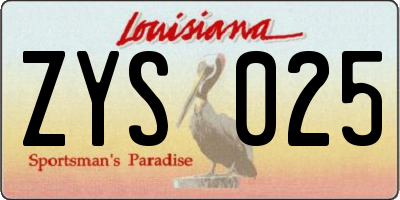 LA license plate ZYS025