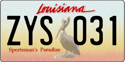 LA license plate ZYS031