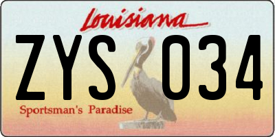 LA license plate ZYS034
