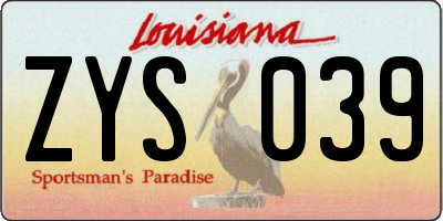 LA license plate ZYS039