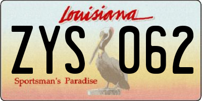LA license plate ZYS062