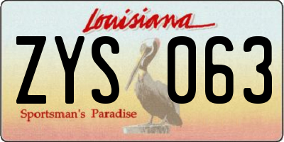 LA license plate ZYS063