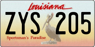 LA license plate ZYS205