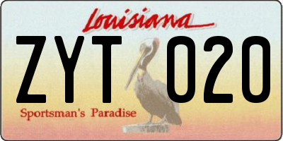 LA license plate ZYT020