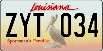 LA license plate ZYT034