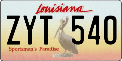 LA license plate ZYT540