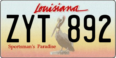 LA license plate ZYT892