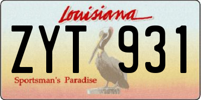 LA license plate ZYT931