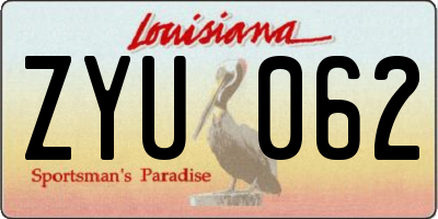 LA license plate ZYU062