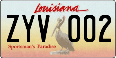 LA license plate ZYV002