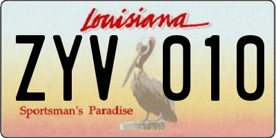 LA license plate ZYV010