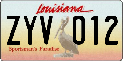 LA license plate ZYV012