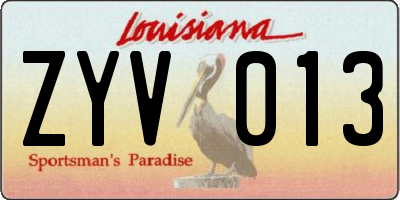 LA license plate ZYV013