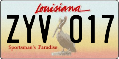 LA license plate ZYV017