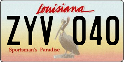 LA license plate ZYV040