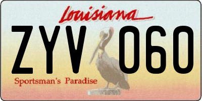LA license plate ZYV060
