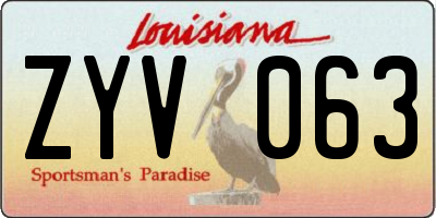 LA license plate ZYV063