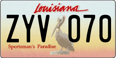 LA license plate ZYV070