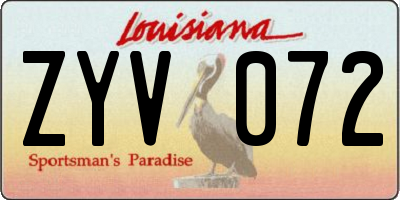 LA license plate ZYV072