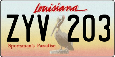 LA license plate ZYV203