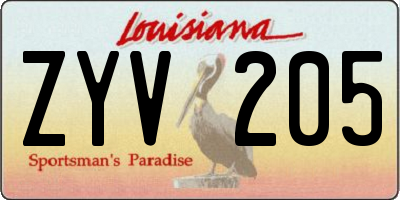 LA license plate ZYV205