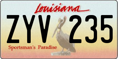 LA license plate ZYV235