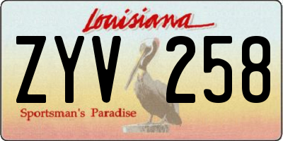 LA license plate ZYV258