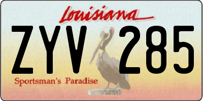 LA license plate ZYV285