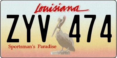 LA license plate ZYV474