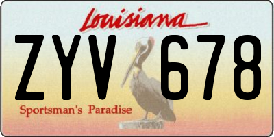 LA license plate ZYV678