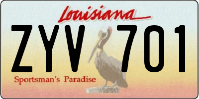LA license plate ZYV701