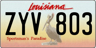 LA license plate ZYV803