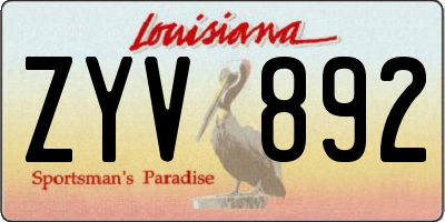 LA license plate ZYV892