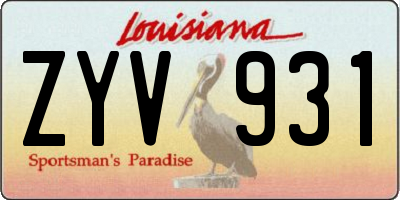 LA license plate ZYV931