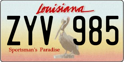 LA license plate ZYV985