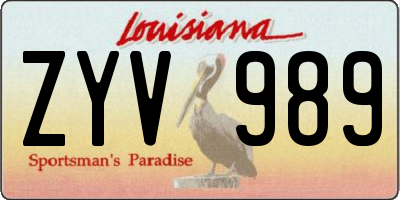 LA license plate ZYV989