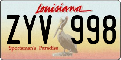 LA license plate ZYV998