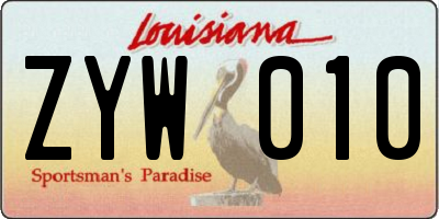 LA license plate ZYW010