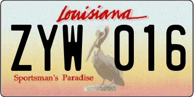 LA license plate ZYW016